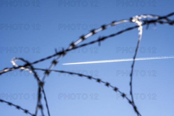 Symbolic picture security at the airport, outer fence at Düsseldorf International Airport, steel