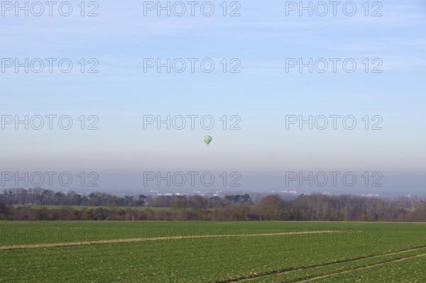 Hot air balloon, landscape, winter, in the sky, colors, atmospheric, North Rhine-Westphalia,