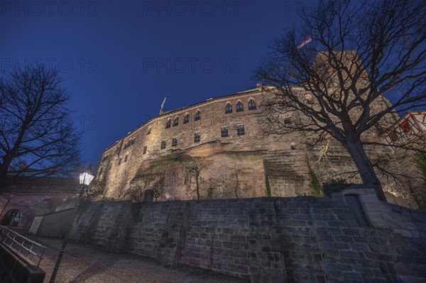Nuremberg Kaiserburg illuminated at night, the castle was built around 1140, Ölberg, Nuremberg,