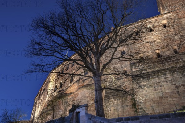 Detailed view of Kaiserburg in evening lighting, Ölberg, Nuremberg, Middle Franconia, Bavaria,