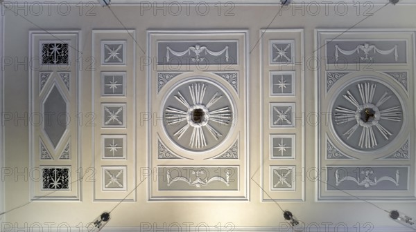Interior view, ceiling fresco, Saint Barbara Catholic Church from 1783, Hofen, Mühlhausen am Neckar