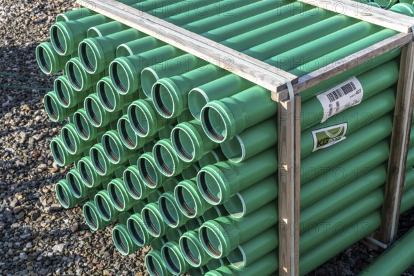 Symbolic picture construction site, sewage pipes for dirty and rainwater, for installation in the