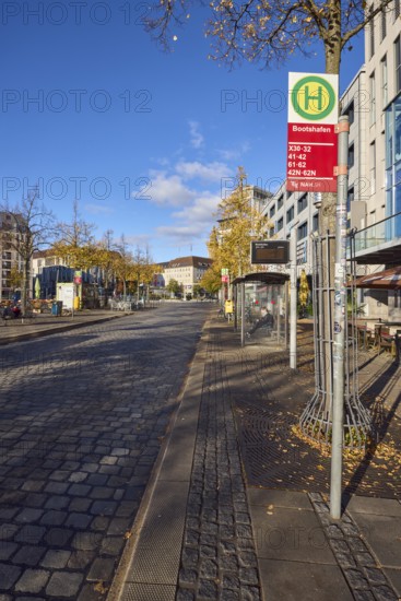 Bootshafen bus stop, public transport NAH.SH, general architecture, modern buildings, cobblestone