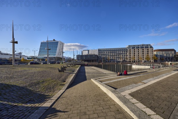 Boat port, water area, general architecture, commercial buildings, modern buildings, Schwedenkai