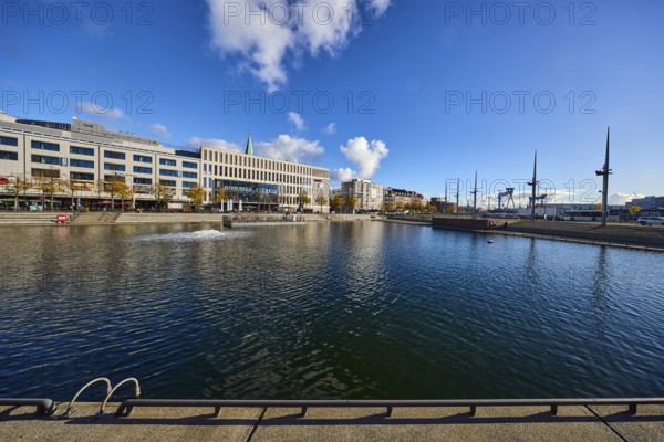 Boat harbor, triangular water area, general architecture, modern buildings, gym, John Reed Fitness,