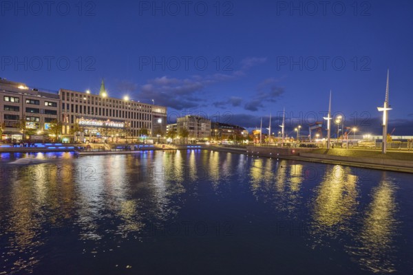 Boat harbor, triangular water area, general architecture, modern buildings, lantern, gym, John Reed