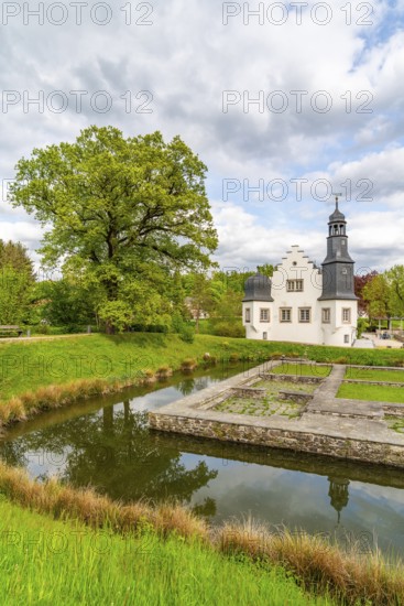 Göltzsch Castle with ruins of a moat and moat, Rodewisch, Jakobsweg Silberberg, Vogtland, Saxony,