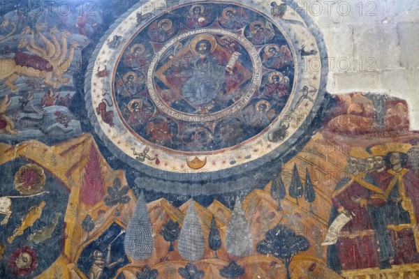 Elaborate fresco with religious theme, circular design and medieval style, Svetitskhoveli