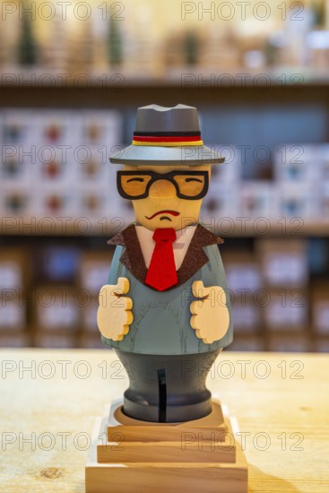 Carved wooden figure of GDR politician Erich Honecker, health resort and toy village Seiffen, Ore