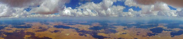 Cloud sky, cumulus, desert, Kalahari, savanna, thorn savanna, aerial view, panorama, Namibia,