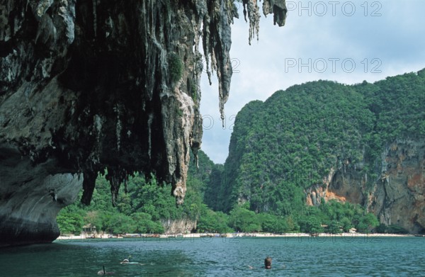 Mountains, snorkeling in front of Pranang Cave beach, two years in front of the tsunami, Krabi,