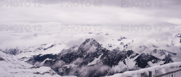 Another onset of winter in May, panorama from the summit station of the Nebelhorn, 2224m, to