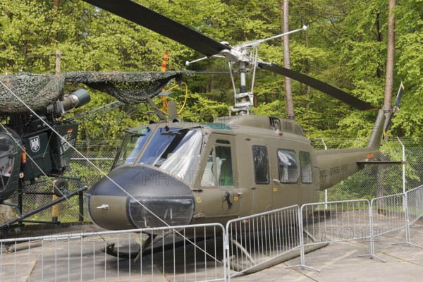 Bell UH-1 D Huey military helicopter from United States Army in open-air museum in Point Alpha