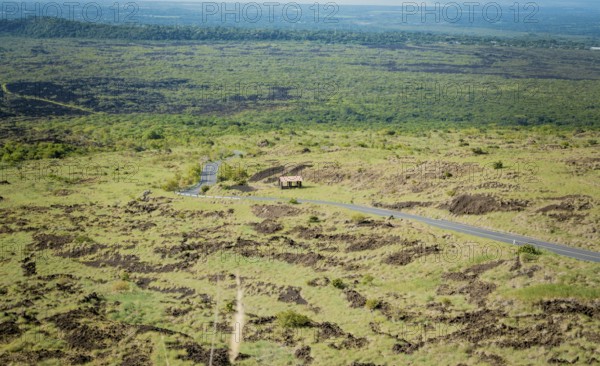 Landscape of a rural road surrounded by vegetation. View of an asphalt road in a green and natural
