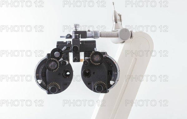 Close up of Phoropter of ophthalmology. optometry and optician clinical testing machine equipment.