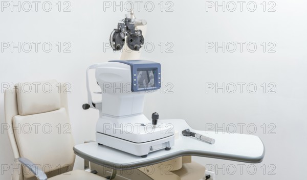 Autorefractometer or visual test machine in laboratory. Visual health, diagnostic equipment.
