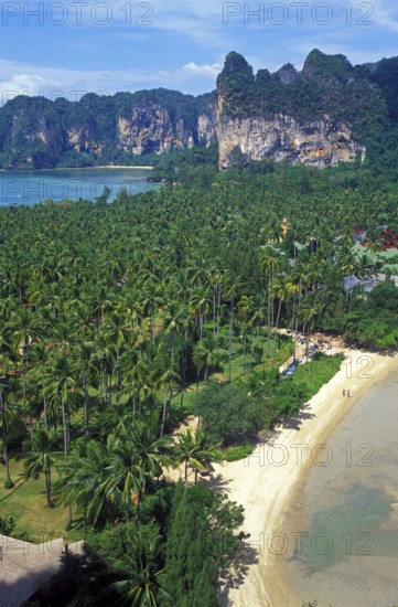 Mountains, sea, beach, view of Railay East from the viewpoint, two years in front of the tsunami,