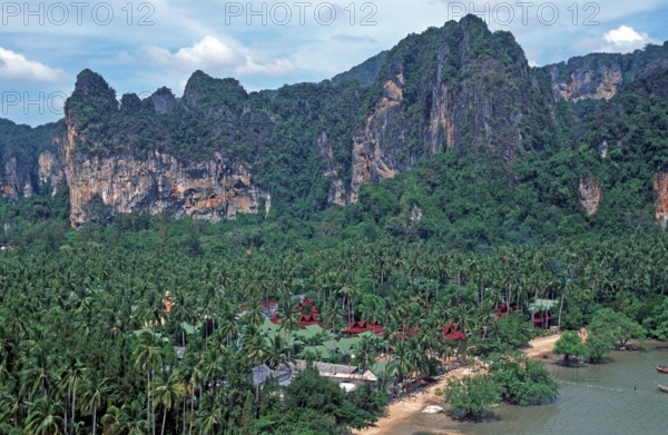 Mountains, sea, beach, boats, view of Railay East from the viewpoint, two years in front of the