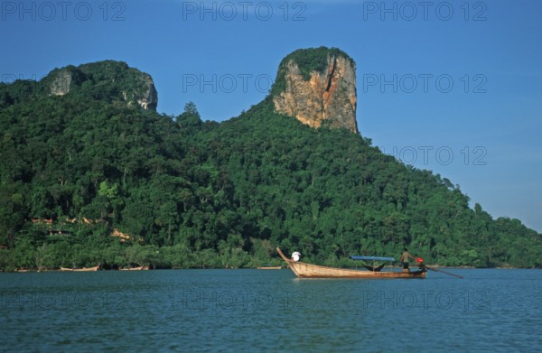 Mountains, sea, longtail boat, two years in front of the tsunami, Railay East, Krabi, Thailand,
