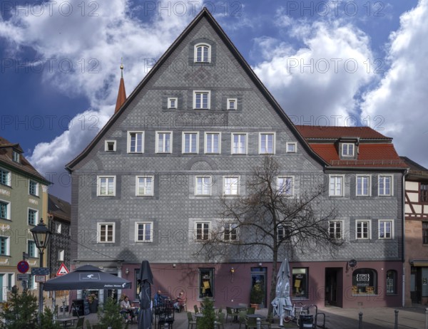 Historic slate façade of a residential building from 1665, Gustavstraße 48 and 50, Fürth, Middle
