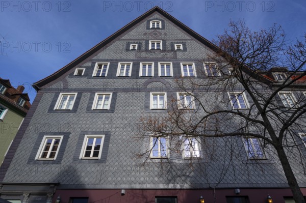 Historic slate façade of a residential building from 1665, Gustavstraße 48 and 50, Fürth, Middle