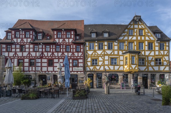 Market square with historic half-timbered houses, 17th and 18th century, market square, Fürth,