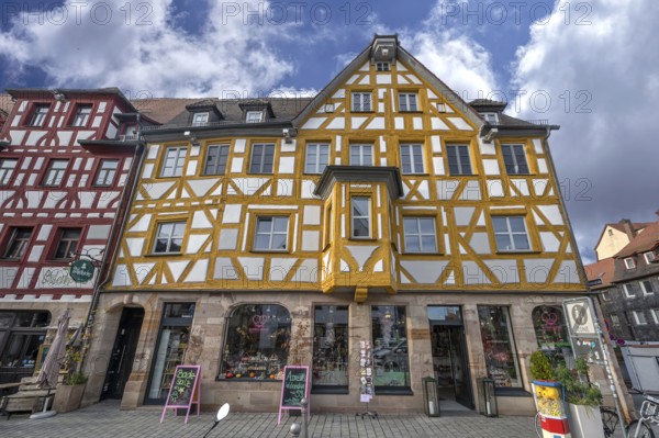 Historic half-timbered house, 18th century, Marktplatz 11, Fürth, Middle Franconia, Bavaria,