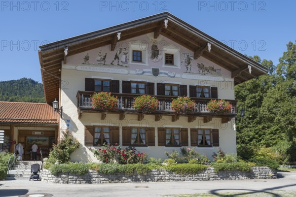 Tourist Information, Library, Town Hall, Typical Bavarian House with Flower Decorations, Kreuth,