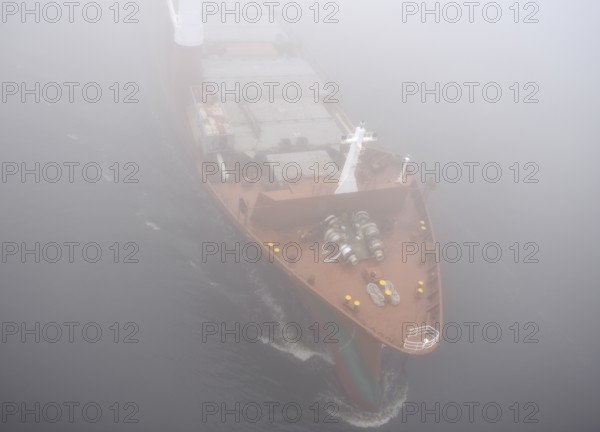 Freighter STADIONGRACHT in fog in the Kiel Canal, NOK, Kielkanal, Kielcanal, Schleswig-Holstein,