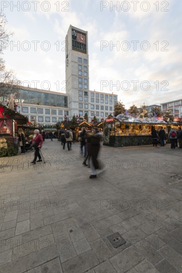 The Christmas market on the market square, in front of Stuttgart City Hall 2025, shines in festive