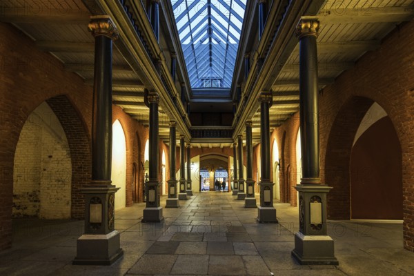 Stralsund medieval town hall, display façade at the Old Market Square, to the left the St. Nicholas