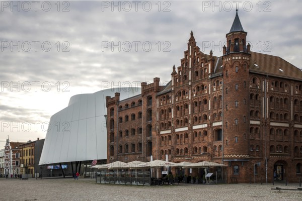 Front right, tower warehouse built in 1905 and warehouse II built in 1888, brick building, in front