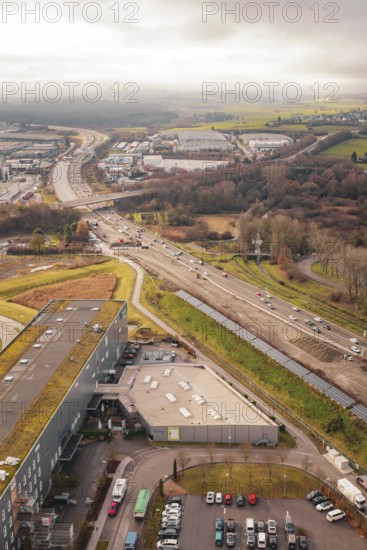 A81 Wide landscape with visible country roads, forests and fields in an autumnal mood, Böblingen,