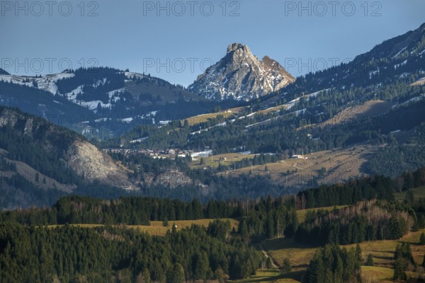 View from Kirwang, of the Allgäu Alps, back middle Oberjoch, back right Rote Flüh, Oberstdorf,
