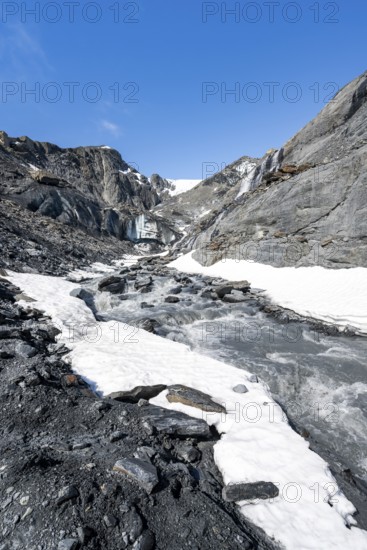Glacier ice and glacier stream with waterfall, Worthington Glacier Glacier, Worthington Glacier