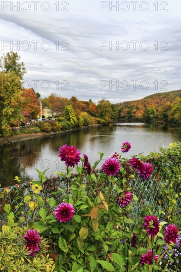 Flower bridge, Bridge of Flowers, bridge over Deerfield River, gardens, autumn leaves, Indian