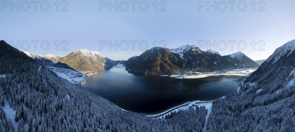 Epic view of mountain landscape with snow in winter, Achensee, Tyrol, Austria