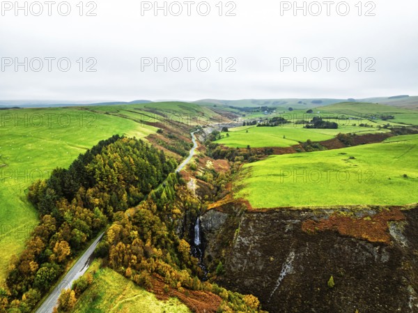 Autumn colours of Ffrwd Fawr Waterfall, Dylife, Llanbrynmair, Powys, Wales, UK
