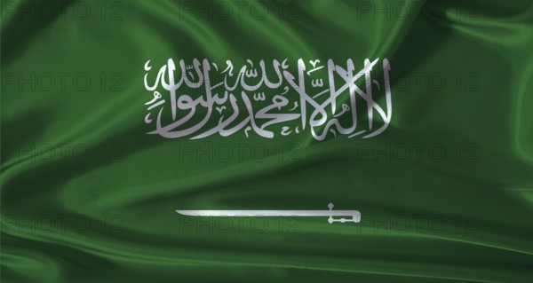 National flag of Saudi Arabia with cloth texture. Saudi Arabia flag with realistic texture