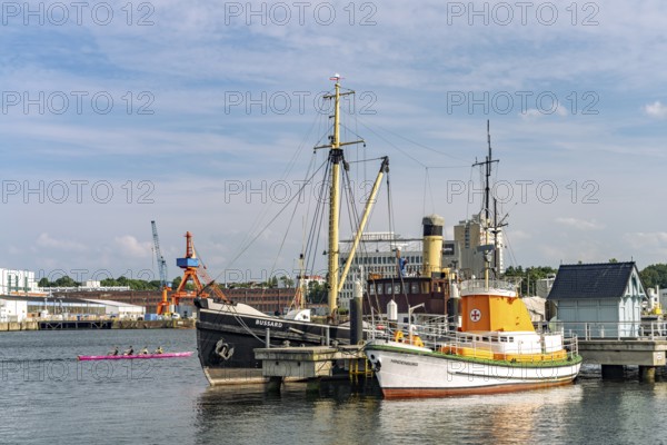 Museum ships Sea Rescue Cruiser Hindenburg and the Buzzard at the Seegarten Museum Bridge of the