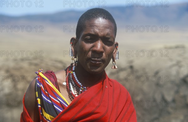 Portrait of a Maasai man, Ngorongoro Crater, Tanzania, Africa, June 2000, vintage, retro, old,