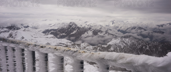 Another onset of winter in May, panorama from the summit station of the Nebelhorn, 2224m, to