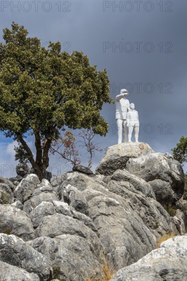 Statues at viewpoint Mirador del Guarda Forestal, at mountain road from Ronda to El Burgo, mountain