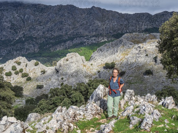 Hiking woman, mountain range Sierra de Grazalema, Parque natural de la Sierra de Grazalema,