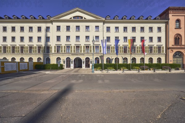 Hessian state parliament, former court marshal office, architectural style classicism, flagpoles,