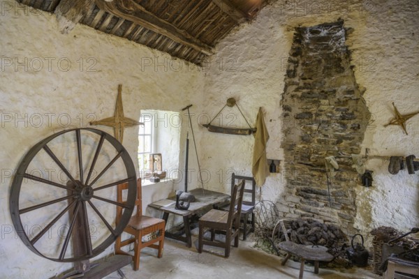 Fireplace with peat, open-air museum, Glencolmcille, County Donegal, Ireland
