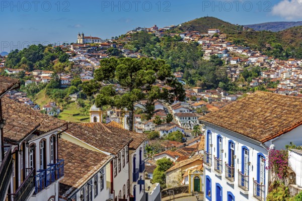 Houses, churches and mountains in the historic city of Ouro Preto in Minas Gerais, Ouro Preto,