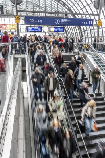 Central station in Berlin, passengers leave the platform after arrival, Germany