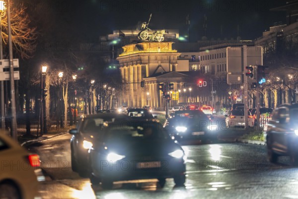 Evening traffic on Ebertstraße, on 18th March Square, Brandenburg Gate, Berlin, Germany