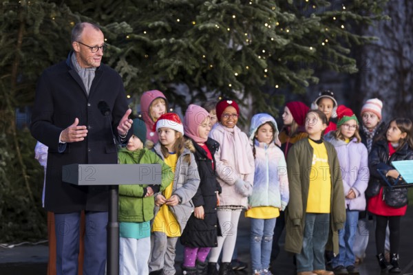 Friedrich Merz (CDU, Federal Chancellor of the Federal Republic of Germany) speaks in front of the